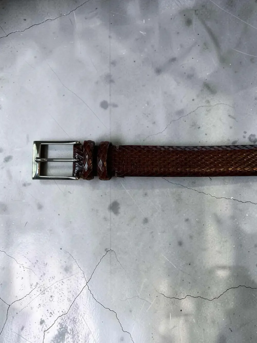 Soft Collection Brown Snakeskin Embossed Leather Belt